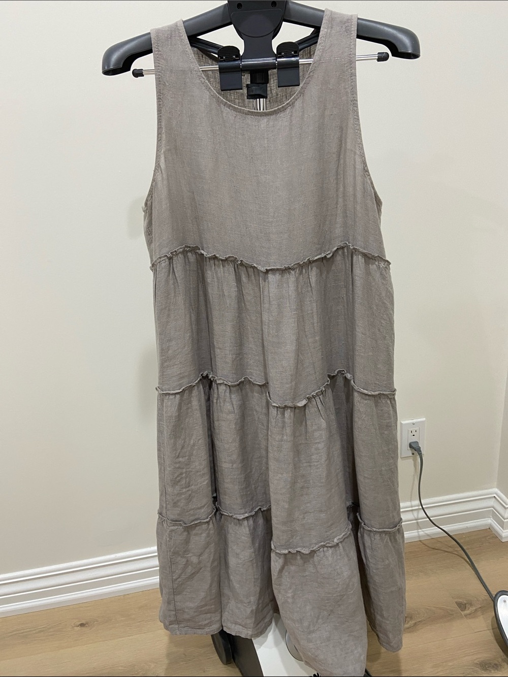 Sleeveless Tiered Maxi Dress in Grey Linen Made in Italy